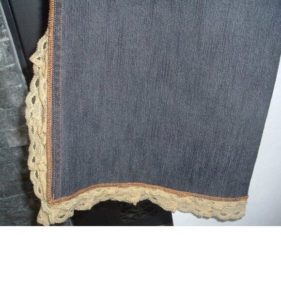 Rare Wide Leg Lace trim stretch jeans, Boho Western Prairie EUC, Y2K Size 28 -29 - Picture 2 of 6